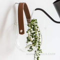 clear glass candle holder with leather handle